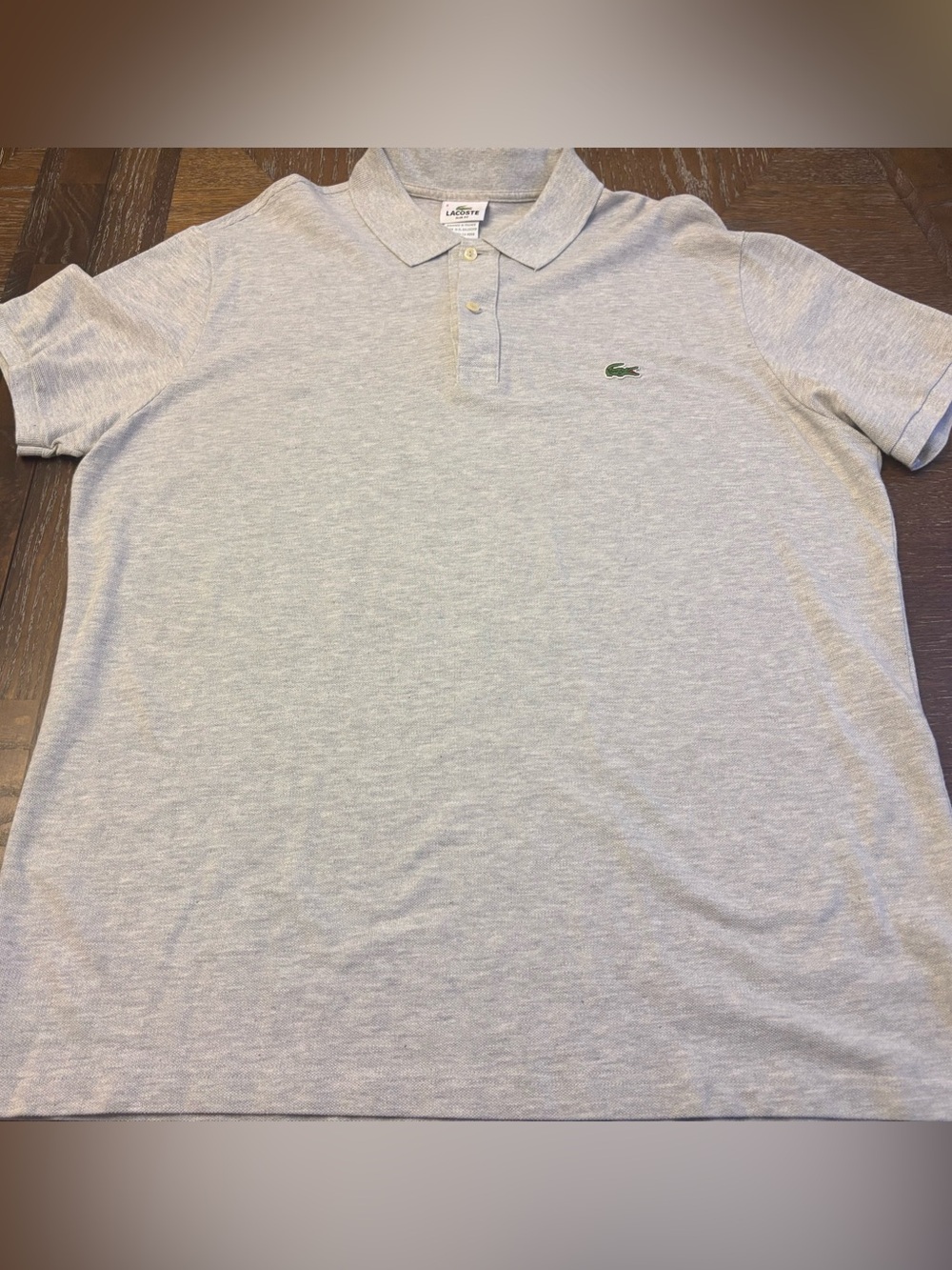 Lacoste Men's Heather Light Gray Polo with Green Croc